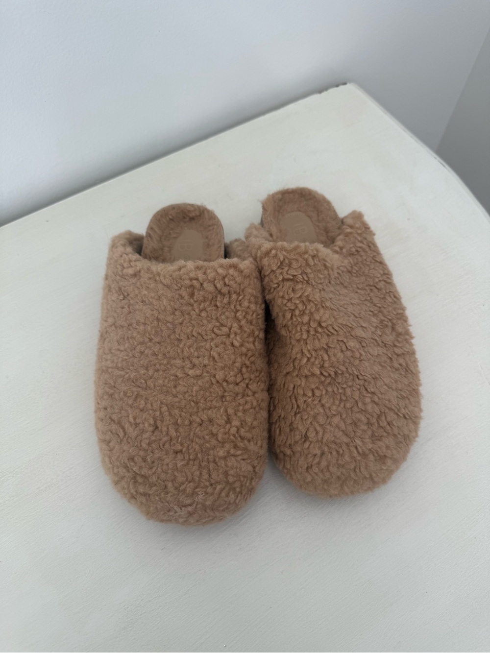 Cozy Faux-Sherpa Slip-On Mules - Camel